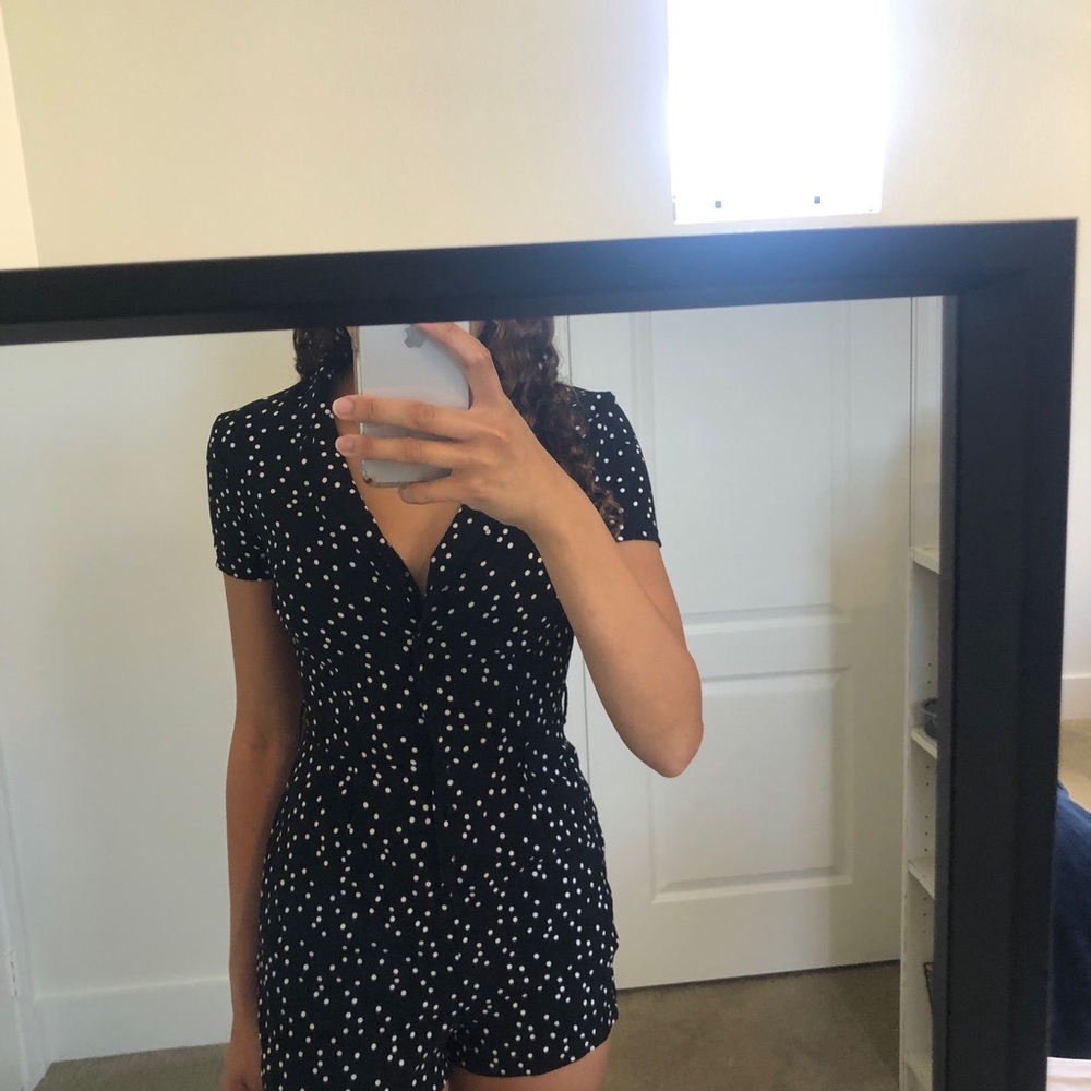 Black and white polka dot romper